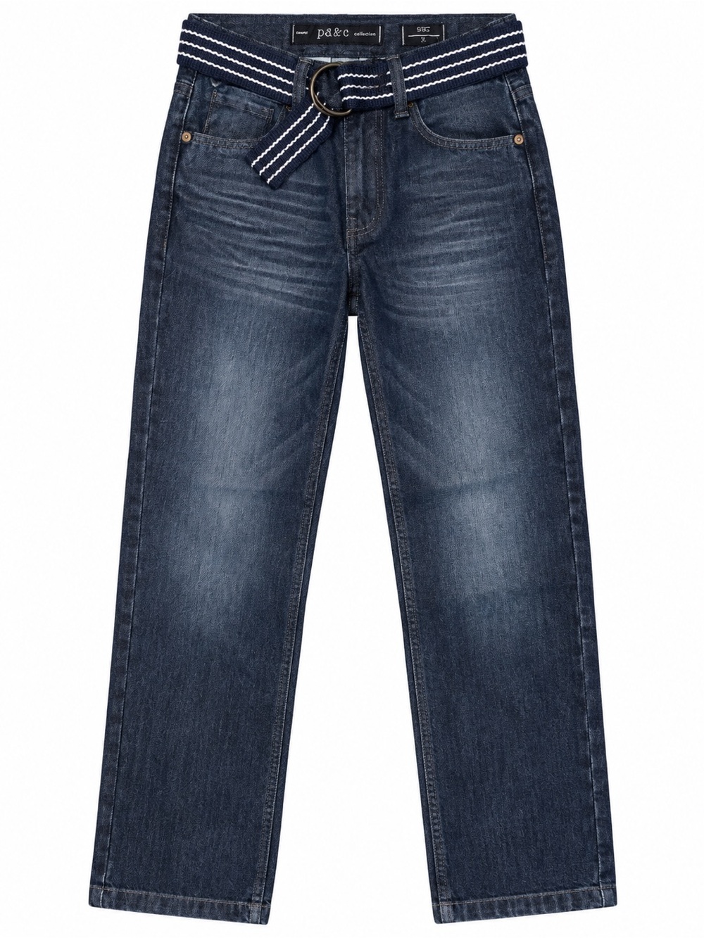 NWT PD&C Boys Size 5 Slim Straight Dark Wash Jeans Striped Belt
